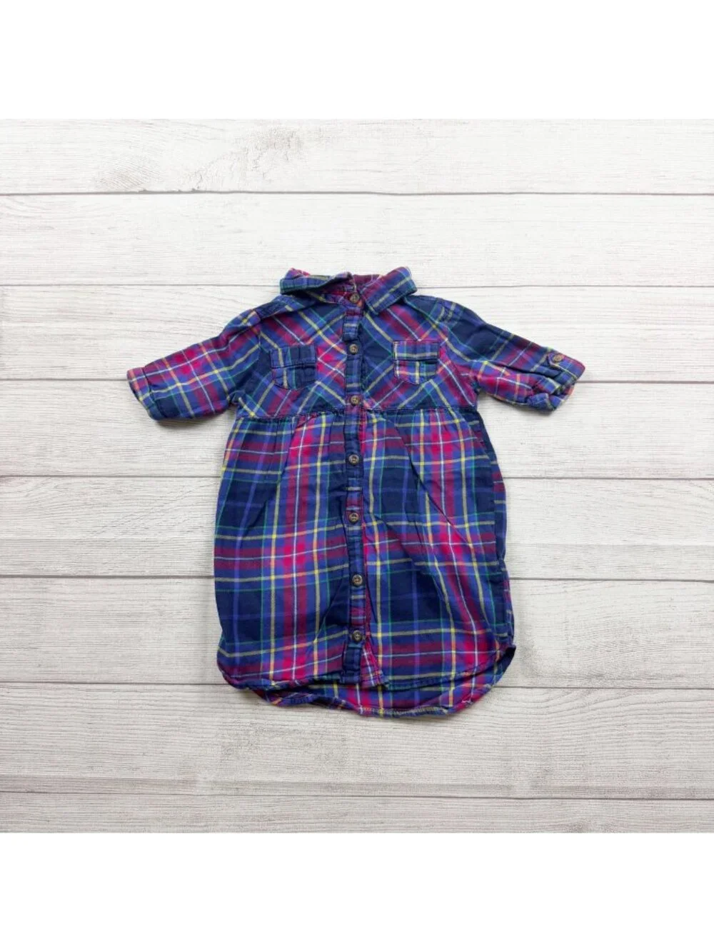 Old Navy Toddler Plaid Dress Button Up Front Multicolor Cotton Blend 3T